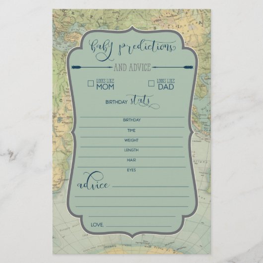 Papier Jeu de Prédictions pour Baby Shower Aventure (Devant)