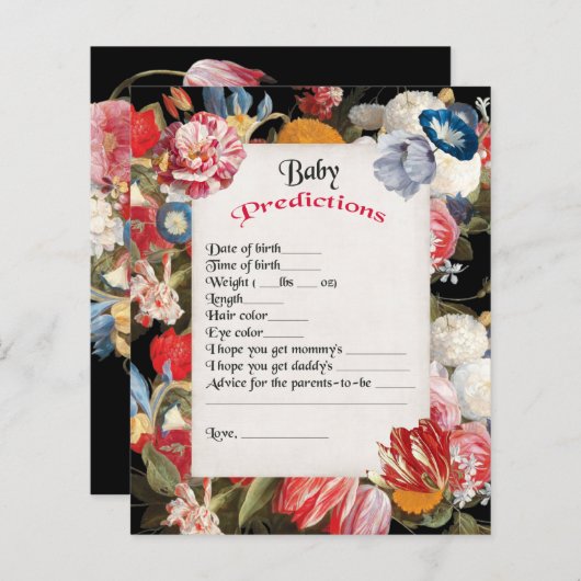 Papier Jeu de prédictions pour Baby Shower "Bébé en Fleur (Devant / Derrière)