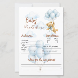 Papier Jeu de prédictions pour bébé à la baby shower Ours