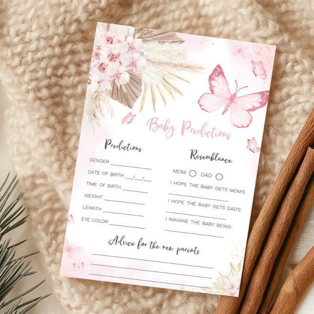 Papier Jeu de prédictions pour bébé à la Baby Shower Papi (Girl Butterfly Pampas Grass Baby Shower Baby Predictions Game)