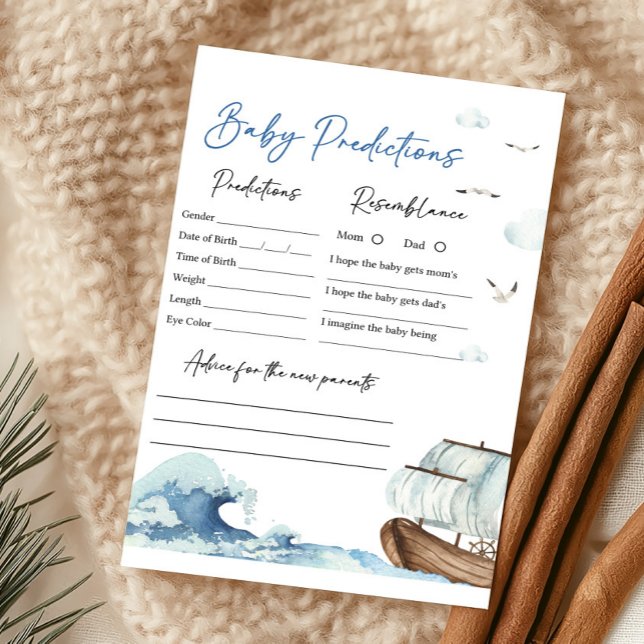Papier Jeu de prédictions pour bébé à la douche de bébé s (Ahoy It's A Boy Baby Shower Baby Predictions Game)