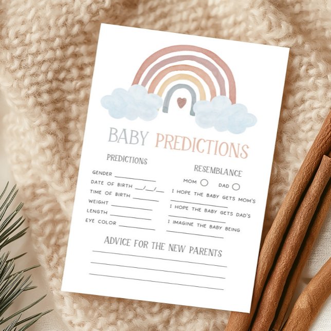 Papier Jeu de prédictions pour bébé Boho Little Ray of Su (Boho Rainbow Baby Shower Baby Predictions Game)
