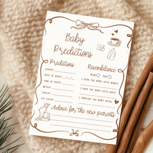 Papier Jeu de prédictions pour bébé Coffee Baby est en ro (Hand Drawn Coffee Baby Shower Baby Predictions Game)