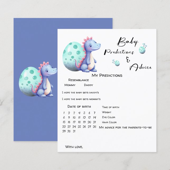 Papier Jeu de prédictions pour bébé dinosaure mignon (Devant / Derrière)