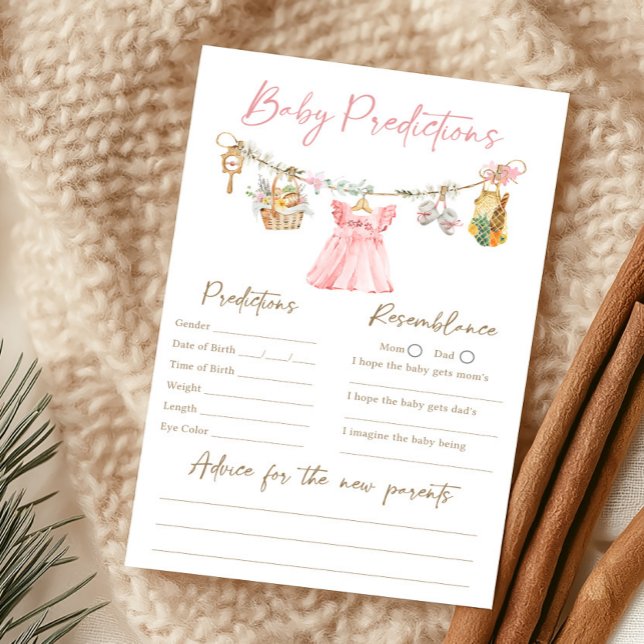 Papier Jeu de prédictions pour bébé fille élevée localeme (Pink Locally Grown Clothesline Baby Shower Baby Predictions Game)