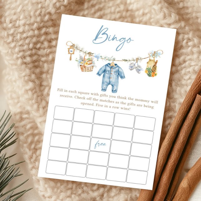 Papier Jeu de prédictions pour bébé garçon cultivé locale (Blue Locally Grown Baby Shower Bingo Game)