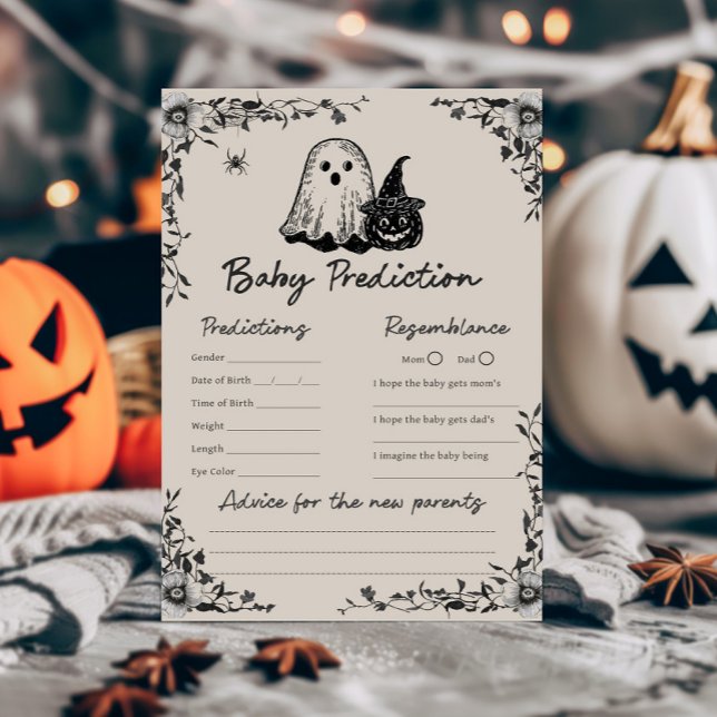 Papier Jeu de prédictions pour bébé Halloween gothique vi (Black Floral Gothic Little Boo Baby Shower Baby Predictions Game)