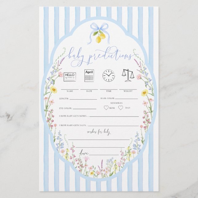 Papier Jeu de prédictions pour bébé Posey Wildflowers Blu (Devant)