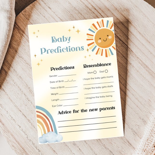 Papier Jeu de prédictions pour bébé Shower Rétro Sunshine (Retro Here Comes The Son Sunshine Baby Shower Game)