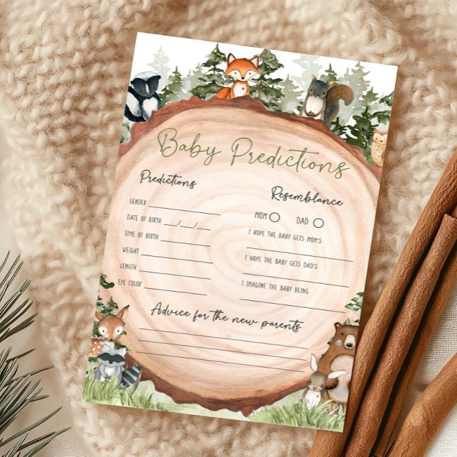 Papier Jeu de prédictions pour bébé tranche de bois Anima (Boy Woodland Animals Baby Shower Baby Predictions)