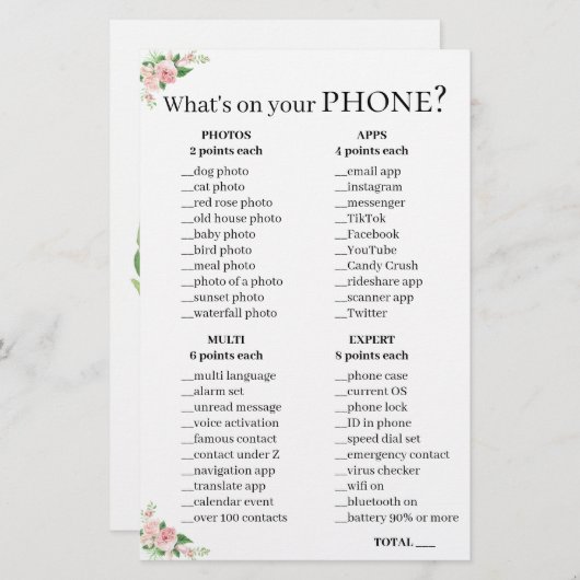 Papier Jeu de questions par téléphone 💍 Fête des mariées (Devant / Derrière)