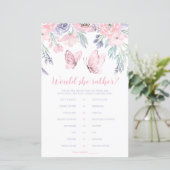Papier Jeu de questions « Would She Rather » papillon flo (Debout devant)