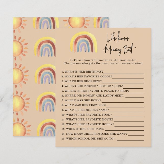 Papier Jeu de qui connaît le mieux maman Boho Rainbow (Devant / Derrière)