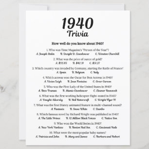 Papier Jeu de quiz 1940