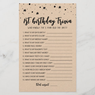Papier Jeu de quiz anniversaire 1ère modifiable Jeu de fê