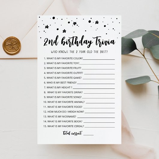 Papier Jeu de quiz anniversaire 2 ans modifiable Jeu de f