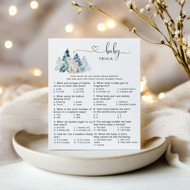 Papier Jeu de quiz bébé ours polaire pour baby shower (Créateur téléchargé)