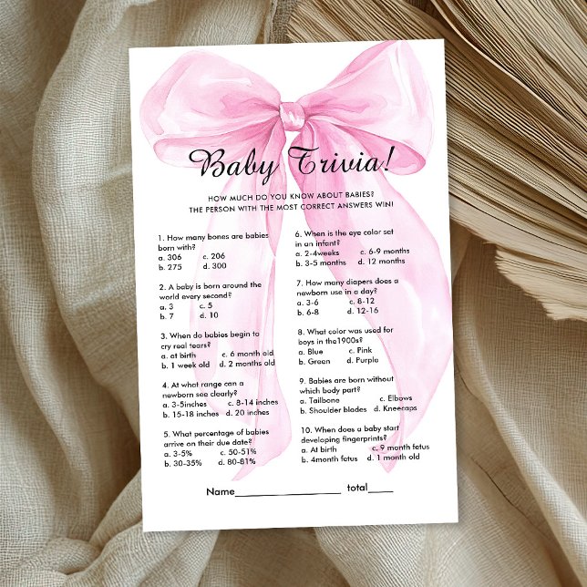 Papier Jeu de quiz bébé ruban rose (Créateur téléchargé)