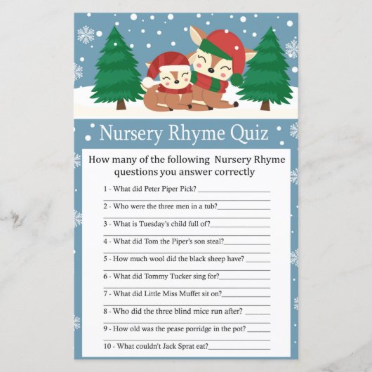 Papier Jeu de quiz de bébé-réception sur les rimes matern (Devant)