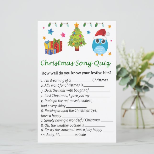 Papier Jeu de quiz de chansons de Noël de Chouette (Debout devant)