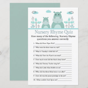 Papier Jeu de quiz de comptine pour bébé Blue Hippo baby