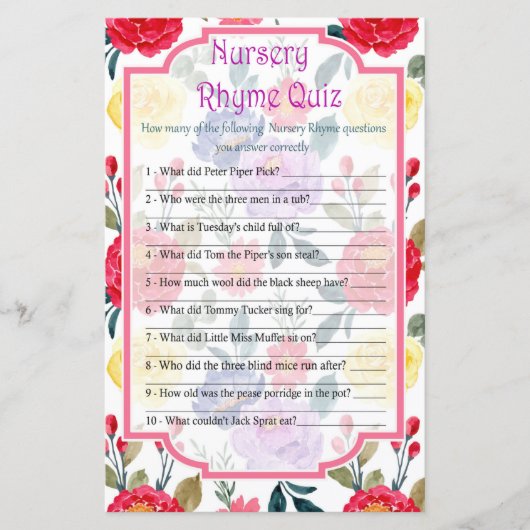 Papier Jeu de quiz de comptine pour bébé Fleurs pour baby (Devant)