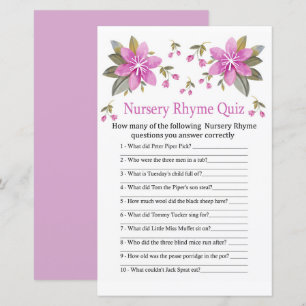Papier Jeu de quiz de comptine pour bébé Fleurs violettes