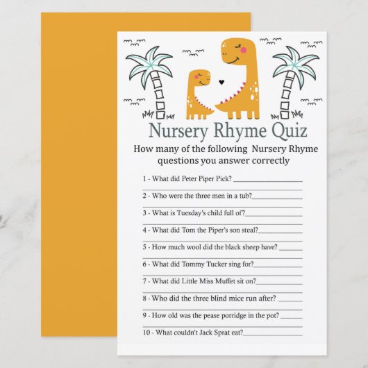 Papier Jeu de quiz de comptine pour bébé shower orange Di (Devant / Derrière)