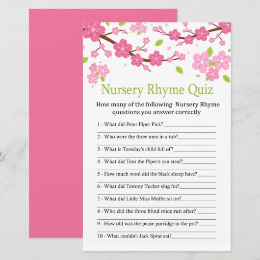 Papier Jeu de quiz de comptine pour bébé sur une branche  (Devant / Derrière)