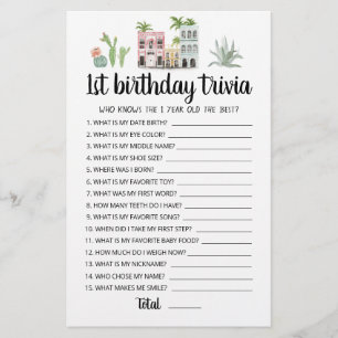 Papier Jeu de quiz modifiable pour 1er anniversaire