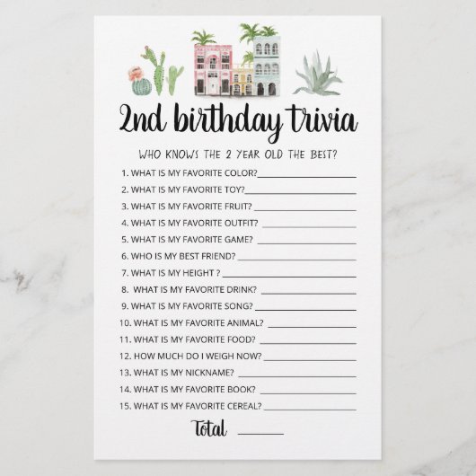 Papier Jeu de quiz modifiable pour le 2ème anniversaire (Devant)