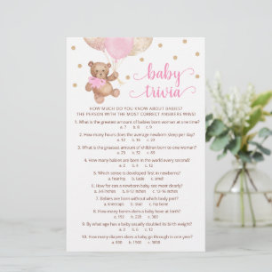 Papier Jeu de quiz sur les bébés Baby Shower Teddy Bear
