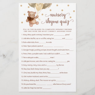 Papier Jeu de Quiz sur les Comptines de Maternelle Ourson