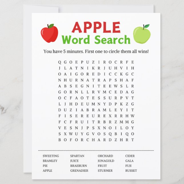 Papier Jeu de recherche Apple Word (Devant)