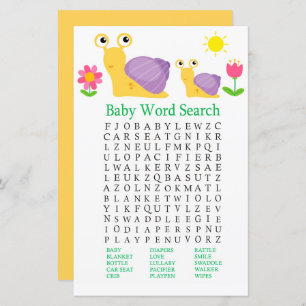 Papier Jeu de recherche Baby shower de mot d'escargot