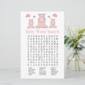 Papier Jeu de recherche Baby shower de mot Hippo rose (Debout devant)