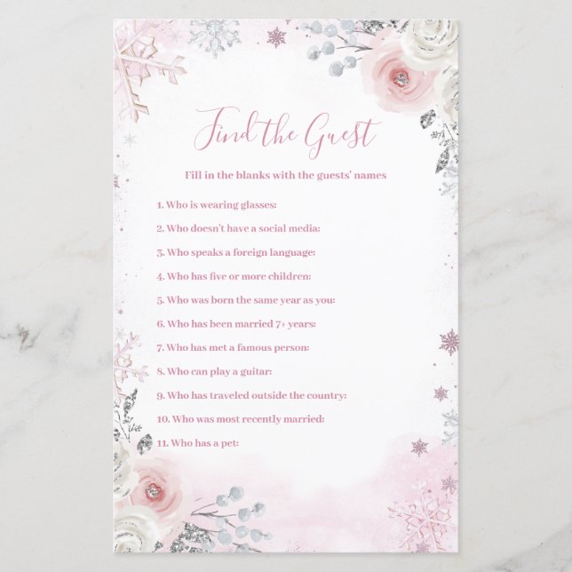 Papier Jeu de recherche de l'invité Flocon de neige rose  (Devant)