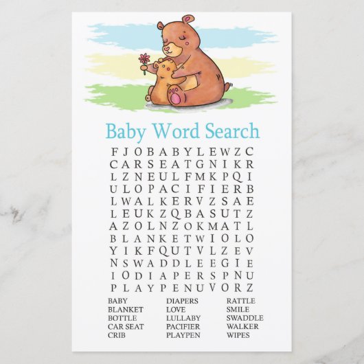 Papier Jeu de recherche de mot Baby shower d'ours (Devant)