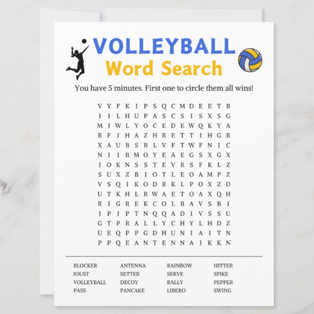 Papier Jeu de recherche de mot volleyball (Devant)