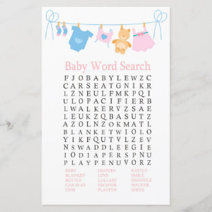Papier Jeu de recherche de mots Baby shower de ligne de v