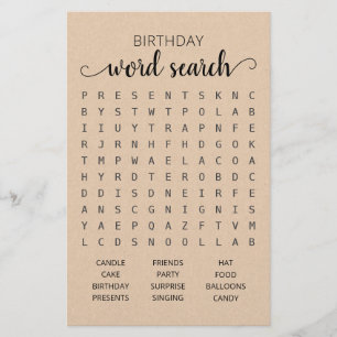 Papier Jeu de recherche de mots d'anniversaire Fête d'ann