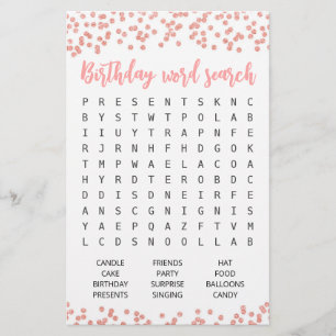 Papier Jeu de recherche de mots d'anniversaire Fête d'ann