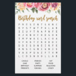 Papier Jeu de recherche de mots d'anniversaire Fête d'ann<br><div class="desc">Achetez ce jeu floral et profitez d'une carte de recherche de mots de haute qualité pour votre événement ! Dessin sur le thème des fleurs</div>