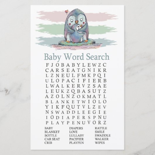 Papier Jeu de recherche de mots de Baby shower de pingoui (Devant)