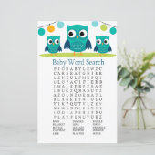 Papier Jeu de recherche de mots du Baby shower Owl (Debout devant)