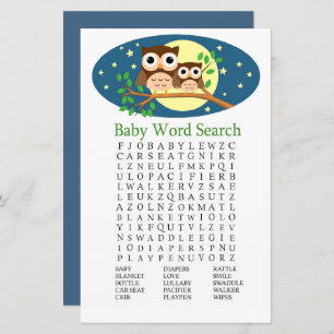 Papier Jeu de recherche de mots du Baby shower Owl