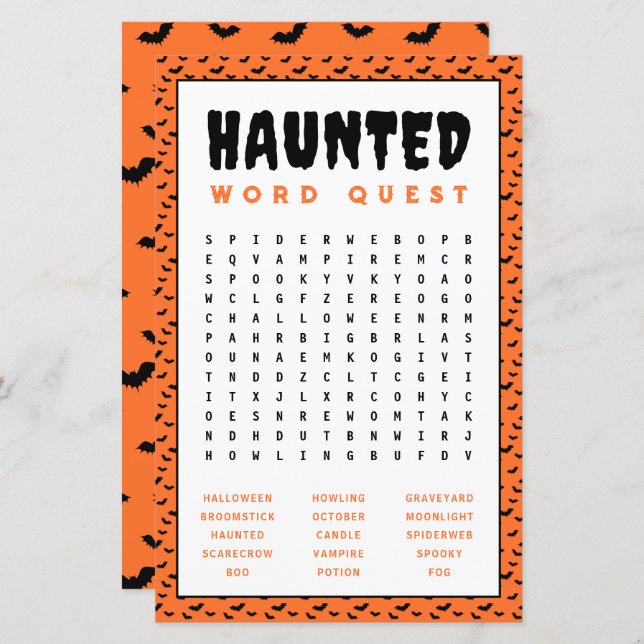 Papier Jeu de recherche de mots Halloween | Jeux de mots  (Devant / Derrière)