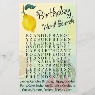 Papier Jeu de recherche de mots pour anniversaire citron