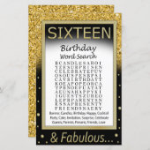 Papier Jeu de recherche de mots pour anniversaire seize a (Devant / Derrière)