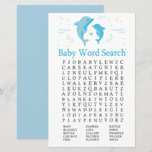 Papier Jeu de recherche de mots pour Baby Shower Dauphin 